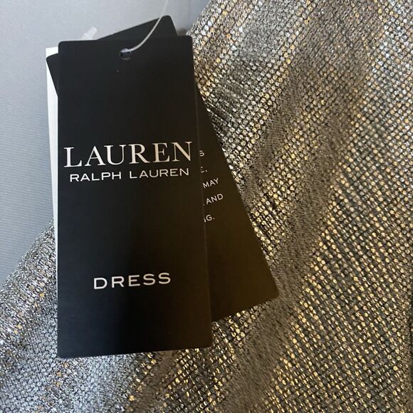 NWT Ralph Lauren Sz 14 Long Sleeve Cocktail Dress Metallic Silver Gray Faux Wrap - Picture 8 of 10